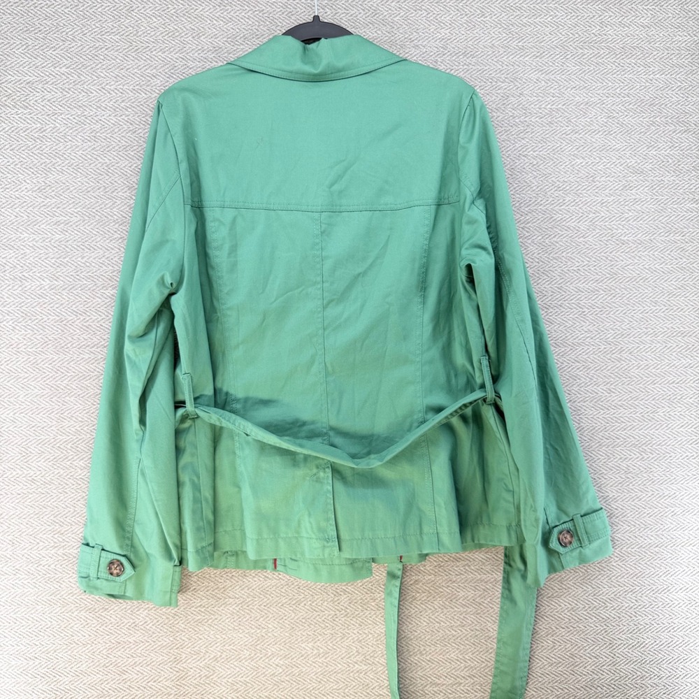 Merona Trench Coat XL Green Water Repellent Belted Double Breasted Rain Jacket - Picture 9 of 12